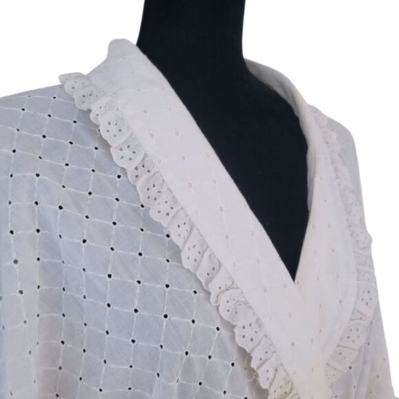 Miss Elaine Full Length White Eyelet Lace Robe Intimates Size L - Picture 7 of 9